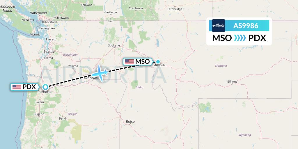AS9986 Alaska Airlines Flight Map: Missoula to Portland
