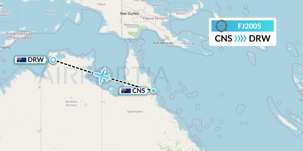 FJ2005 Fiji Airways Flight Map: Cairns to Darwin