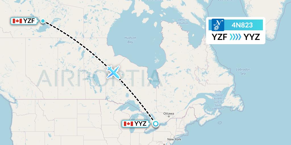 4N823 Air North Flight Map: Yellowknife to Toronto