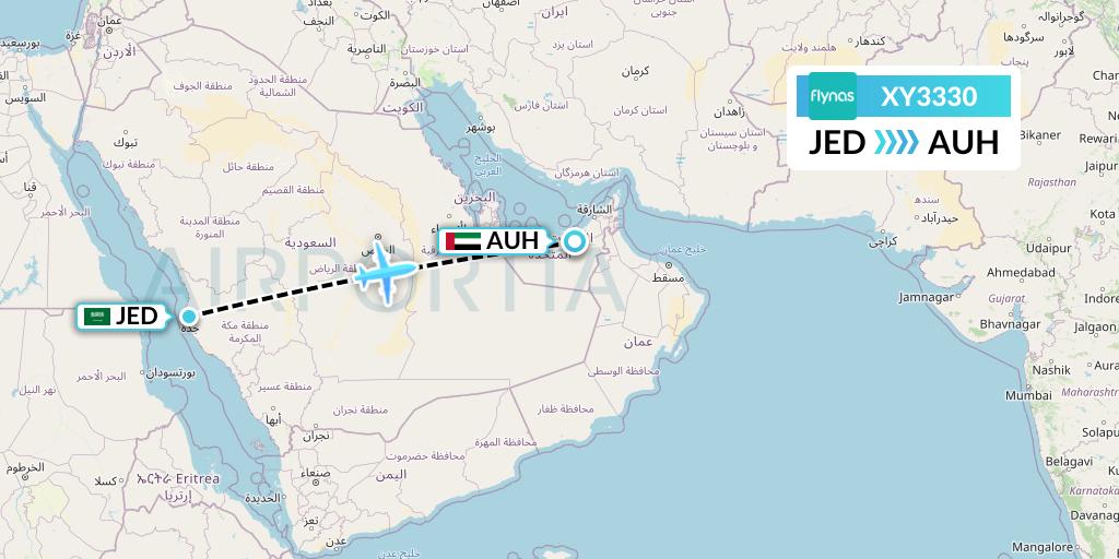 XY3330 Flynas Flight Map: Jeddah to Abu Dhabi