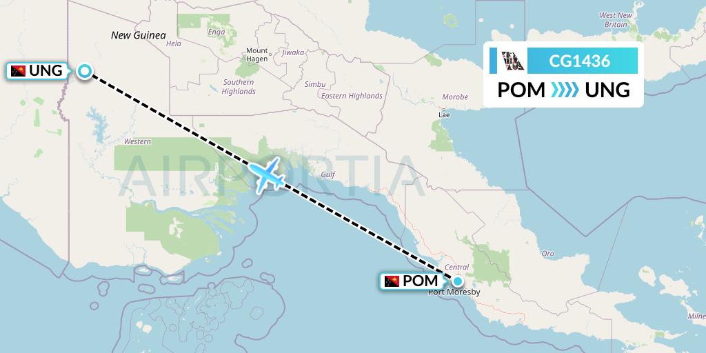 CG1436 Airlines PNG Flight Map: Port Moresby to Kiunga