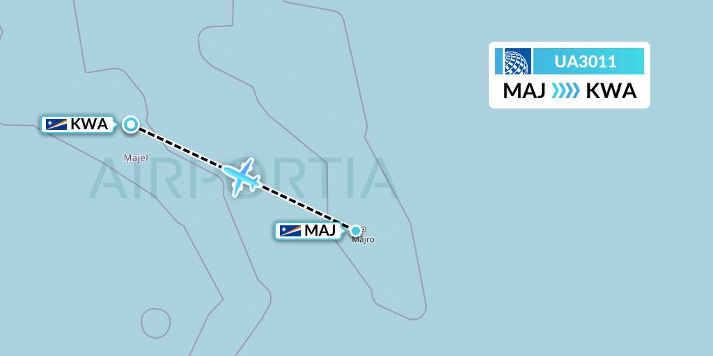 UA3011 United Airlines Flight Map: Majuro to Kwajalein