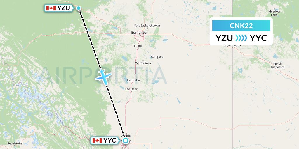 CNK22 Sunwest Aviation Flight Map: Whitecourt to Calgary
