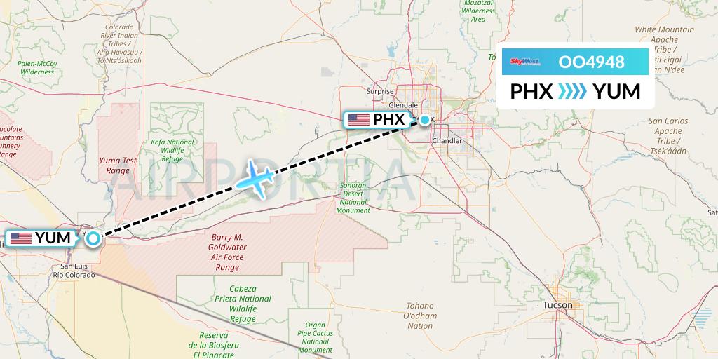 OO4948 SkyWest Airlines Flight Map: Phoenix to Yuma