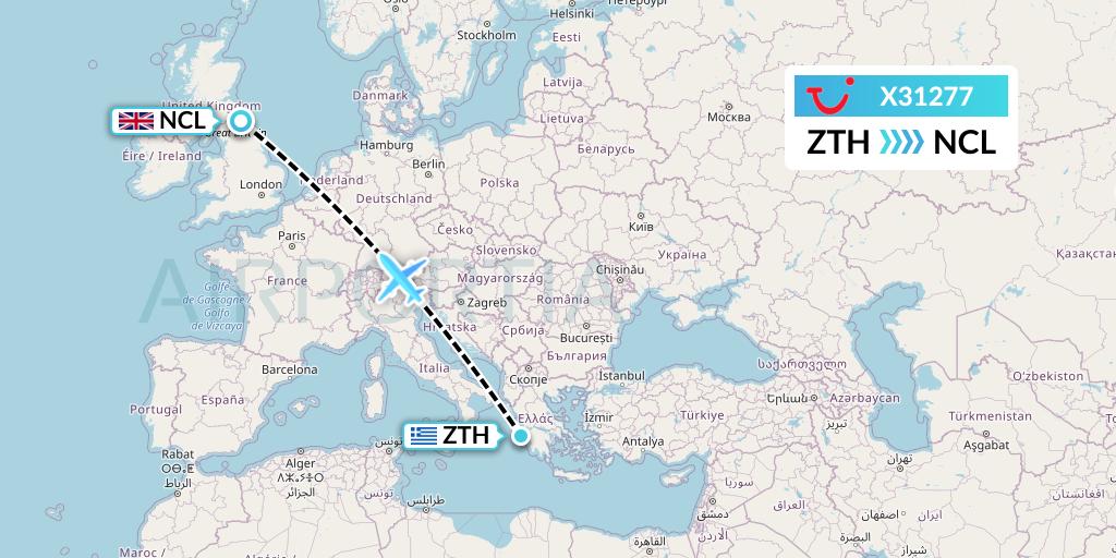 X31277 TUI fly Germany Flight Map: Zakynthos to Newcastle
