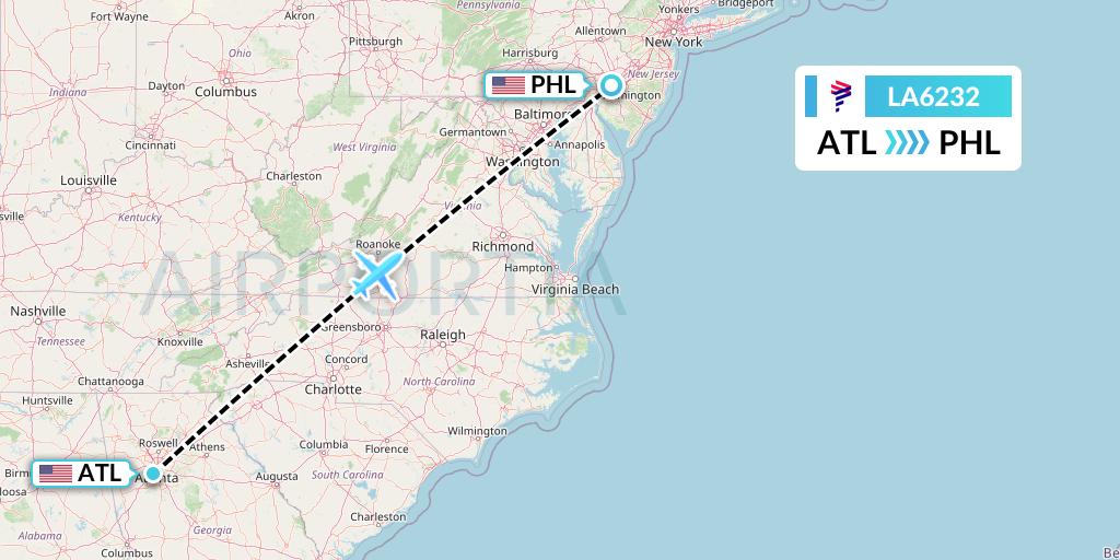 LA6232 Flight Status LAN Airlines Atlanta to Philadelphia (LAN6232)