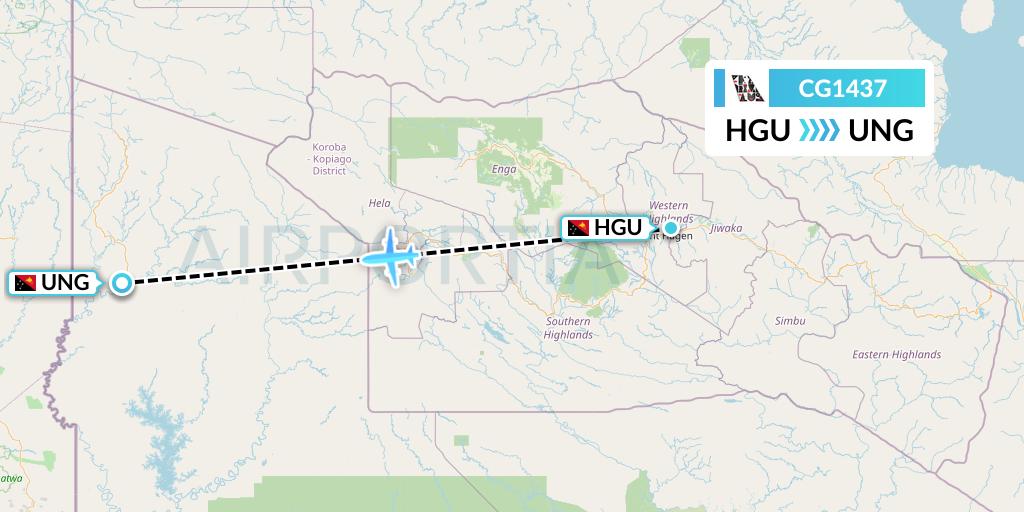 CG1437 Airlines PNG Flight Map: Mount Hagen to Kiunga
