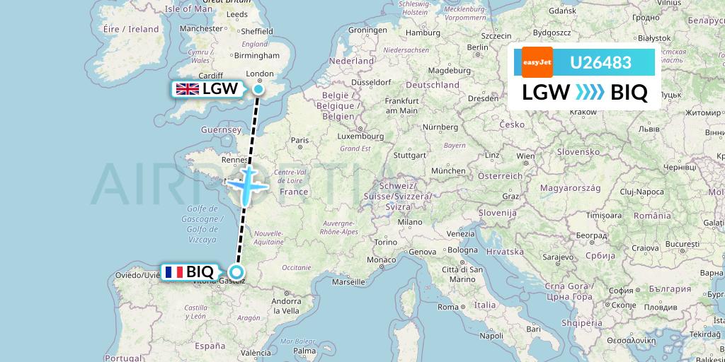 U26483 EasyJet Flight Map: London to Biarritz