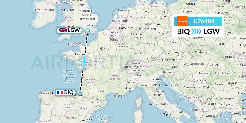 U26484 EasyJet Flight Map: Biarritz to London