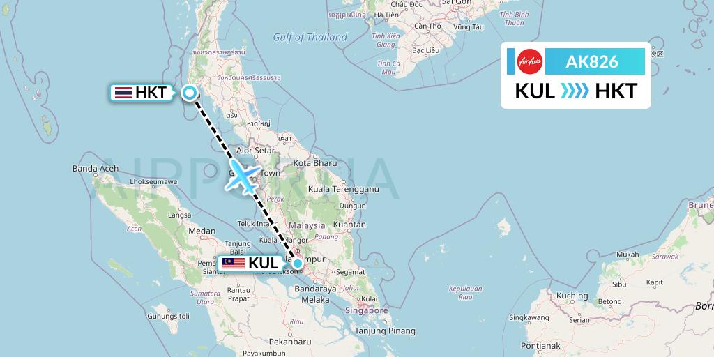AK826 AirAsia Flight Map: Kuala Lumpur to Phuket