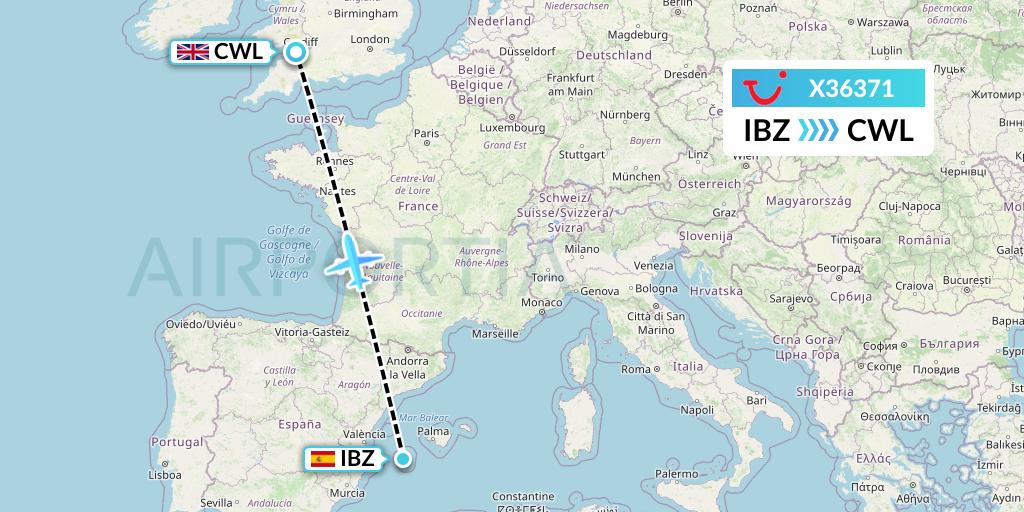 X36371 TUI fly Germany Flight Map: Ibiza to Cardiff