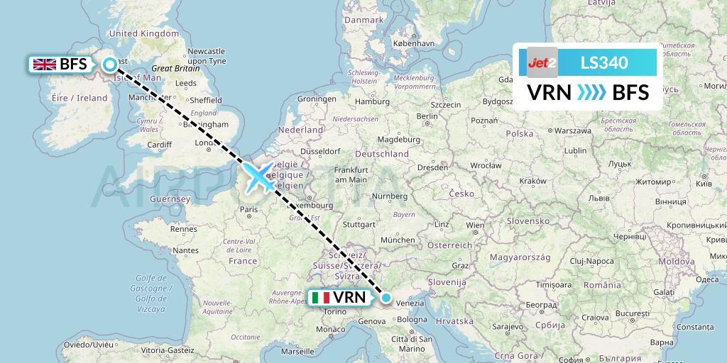 LS340 Jet2 Flight Map: Verona to Belfast
