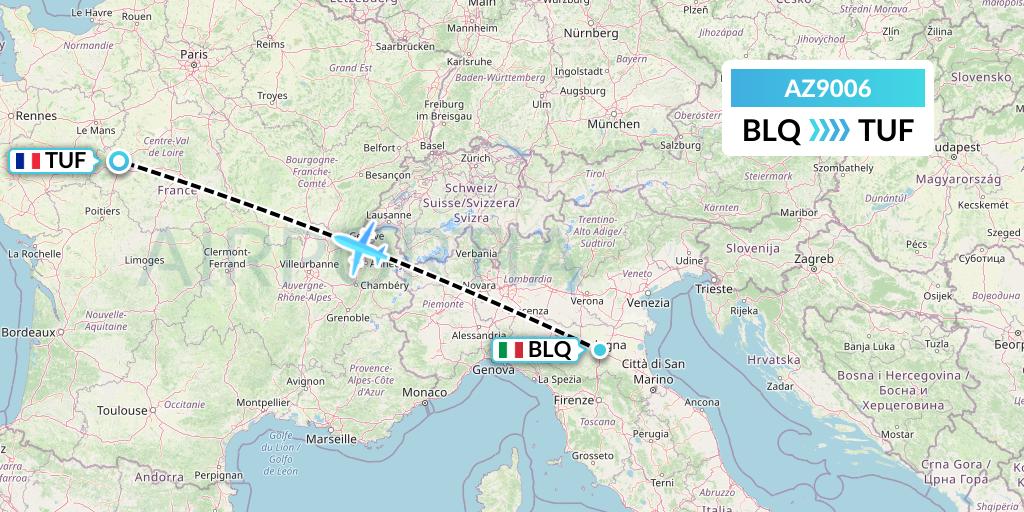 AZ9006 ITA Airways Flight Map: Bologna to Tours