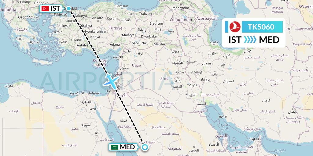 TK5060 Turkish Airlines Flight Map: Istanbul to Medina