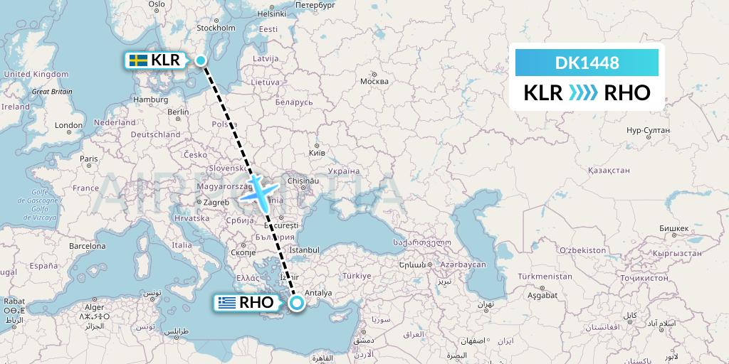 DK1448 Thomas Cook Airlines Scandinavia Flight Map: Kalmar to Rhodes