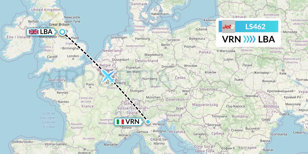 LS462 Jet2 Flight Map: Verona to Leeds