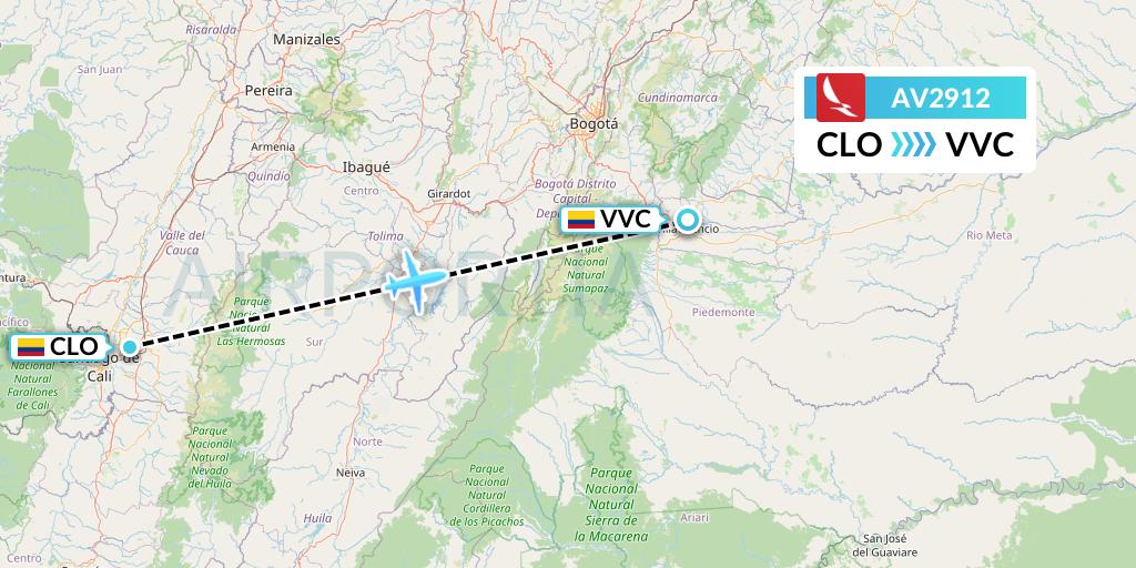 AV2912 Avianca Flight Map: Cali to Villavicencio