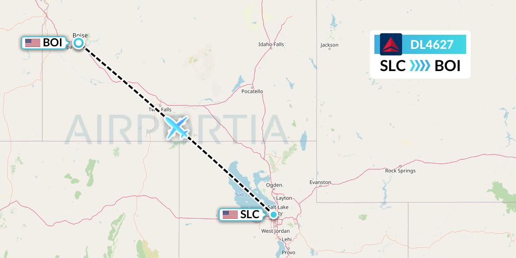 DL4627 Delta Air Lines Flight Map: Salt Lake City to Boise