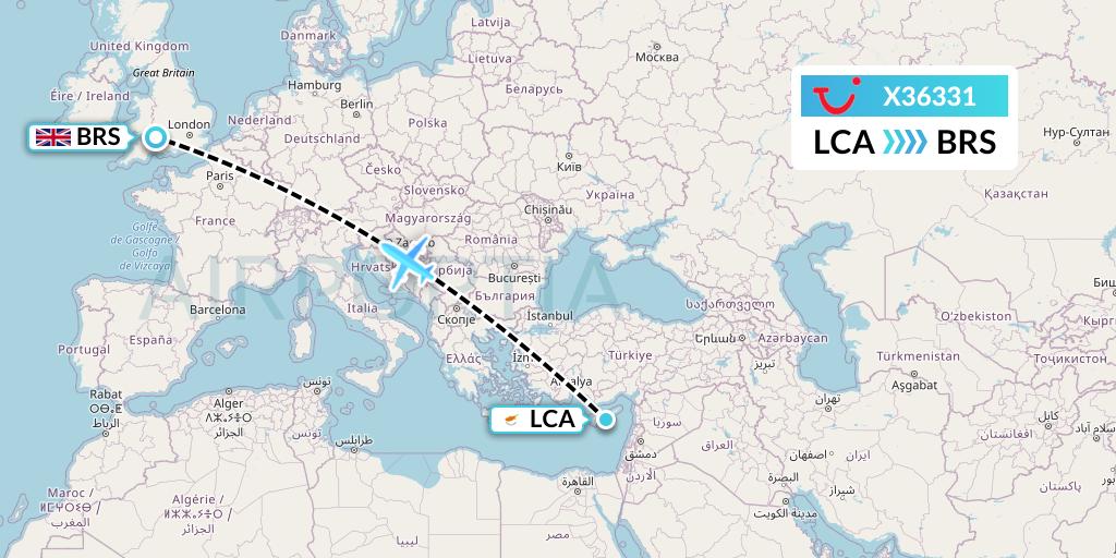 X36331 TUI fly Germany Flight Map: Larnaca to Bristol