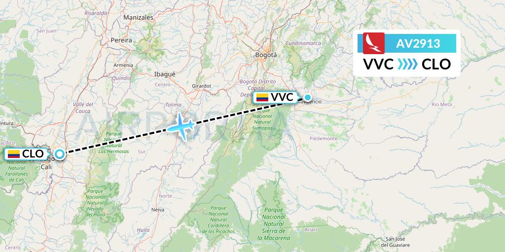 AV2913 Avianca Flight Map: Villavicencio to Cali