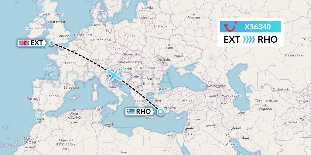 X36340 TUI fly Germany Flight Map: Exeter to Rhodes