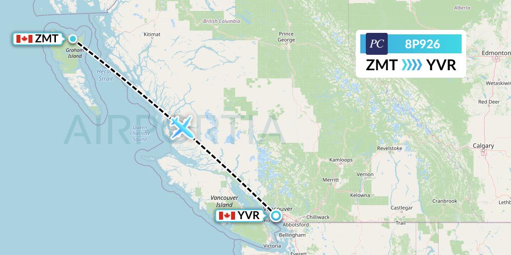 8P926 Pacific Coastal Airlines Flight Map: Masset to Vancouver