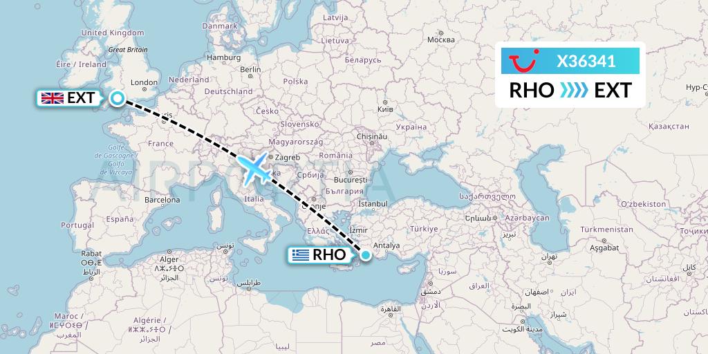 X36341 TUI fly Germany Flight Map: Rhodes to Exeter
