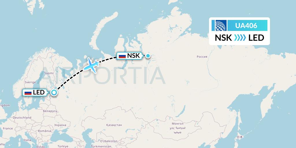 UA406 United Airlines Flight Map: Norilsk to St. Petersburg