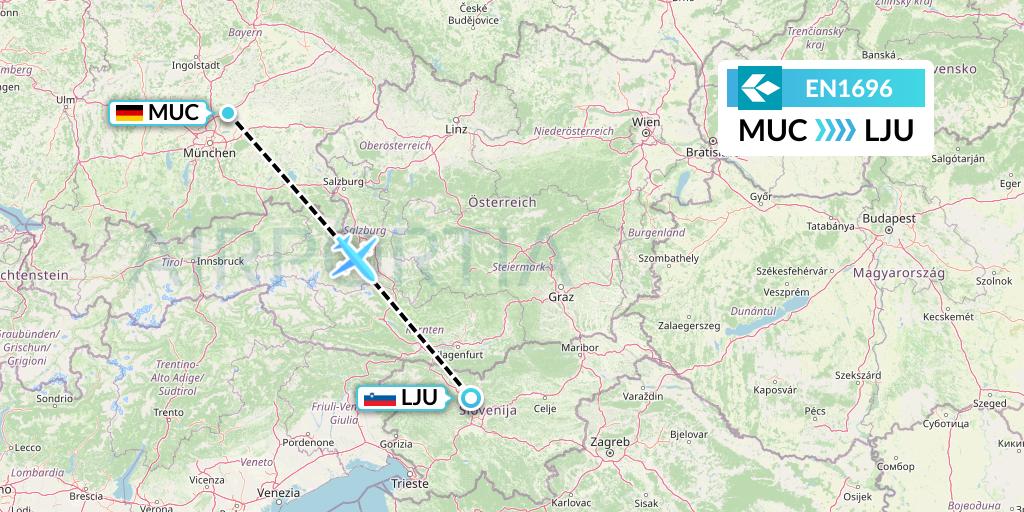 EN1696 Air Dolomiti Flight Map: Munich to Ljubljana