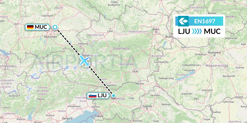 EN1697 Air Dolomiti Flight Map: Ljubljana to Munich