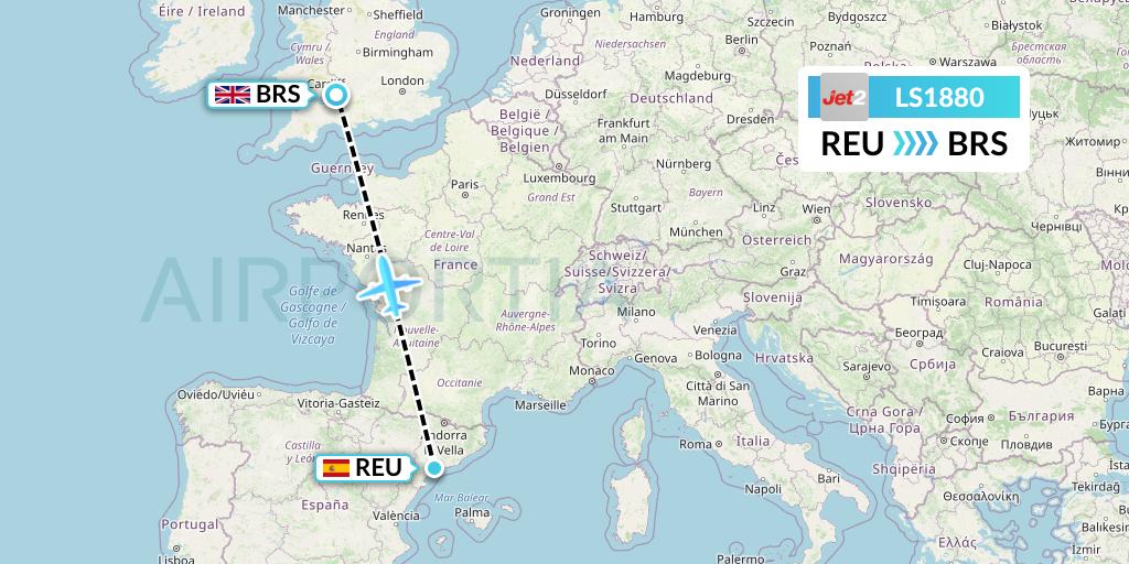 LS1880 Jet2 Flight Map: Reus to Bristol
