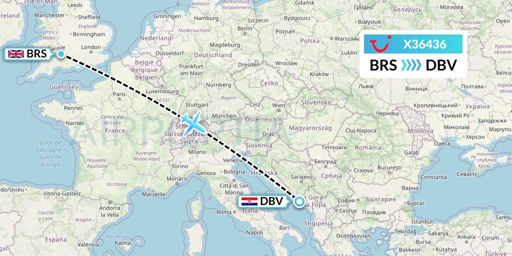 X36436 TUI fly Germany Flight Map: Bristol to Dubrovnik