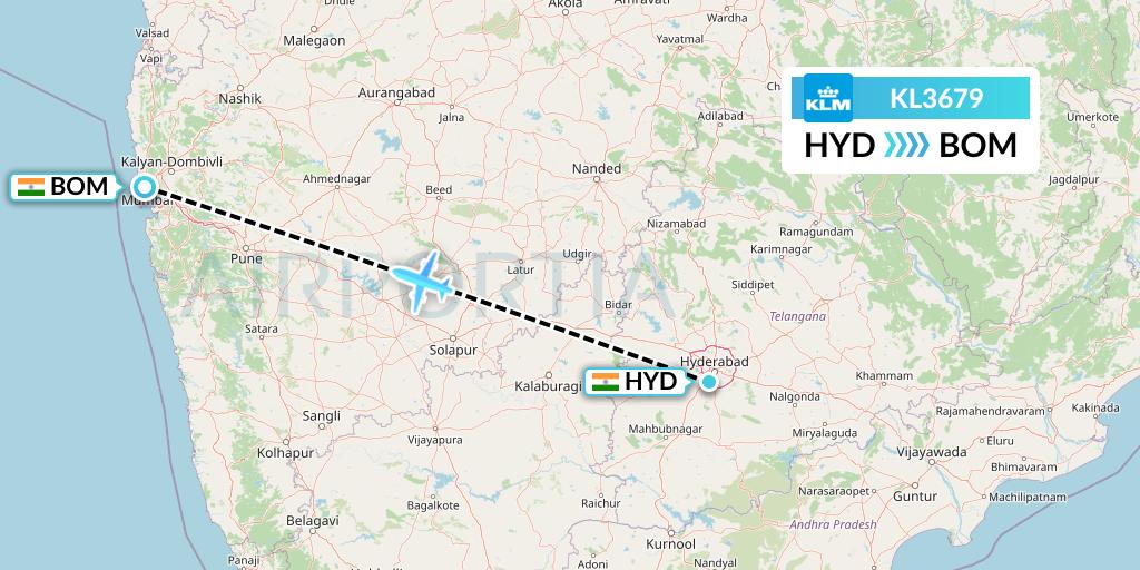 KL3679 KLM Flight Map: Hyderabad to Mumbai