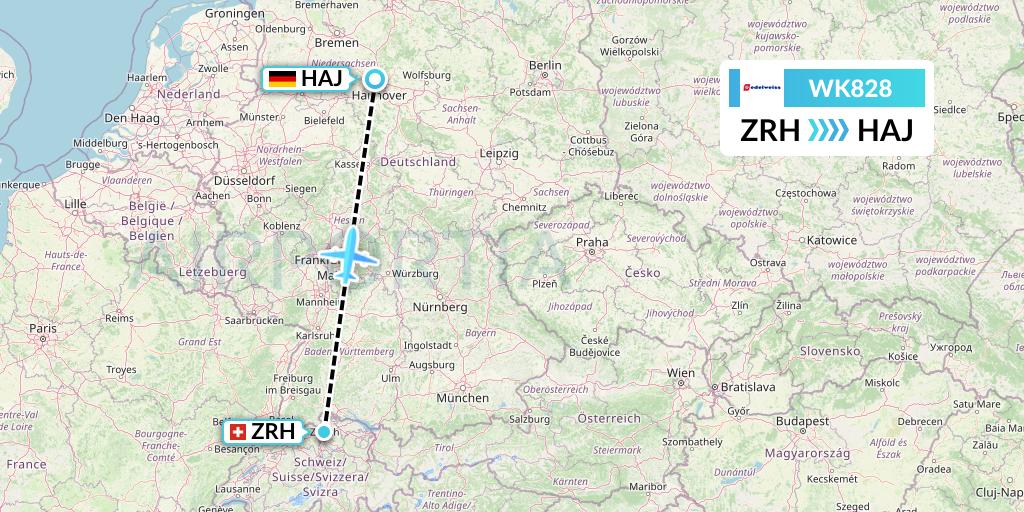 WK828 Edelweiss Air Flight Map: Zurich to Hannover