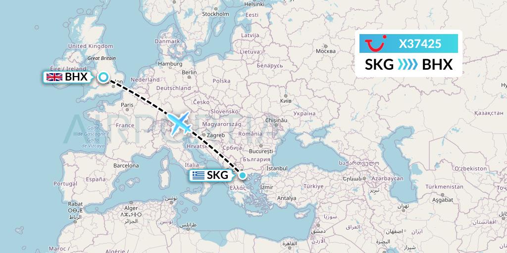X37425 TUI fly Germany Flight Map: Thessaloniki to Birmingham