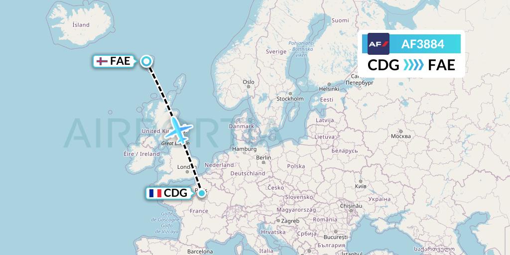 AF3884 Air France Flight Map: Paris to Vagar