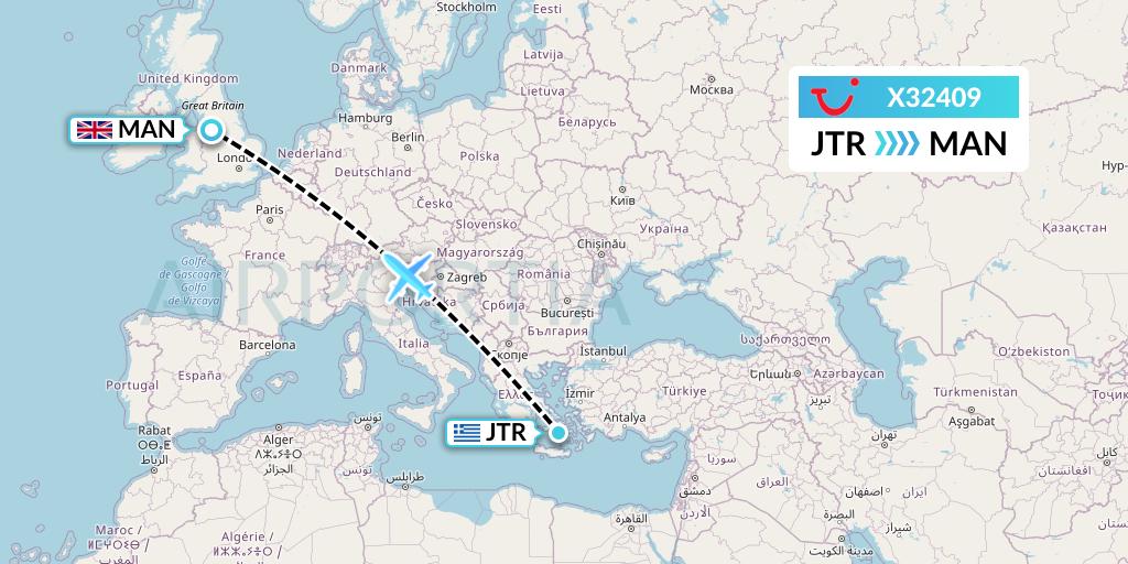 X32409 TUI fly Germany Flight Map: Santorini to Manchester