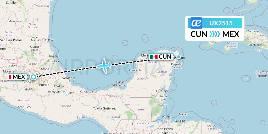 UX2515 Air Europa Flight Map: Cancun to Mexico City