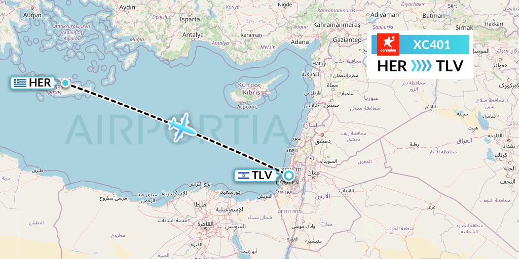 XC401 Corendon Airlines Flight Map: Heraklion to Tel Aviv