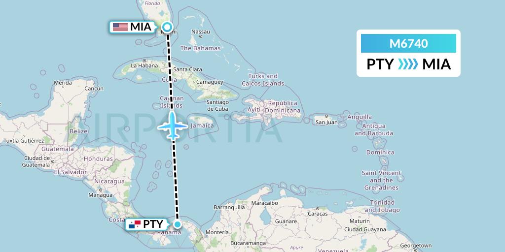 M6740 Amerijet International Flight Map: Panama City to Miami
