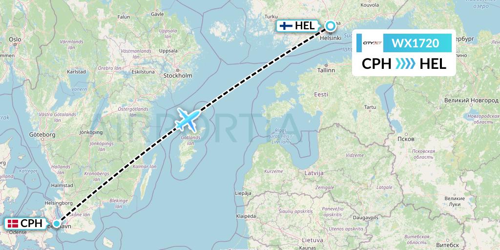 WX1720 Cityjet Flight Map: Copenhagen to Helsinki