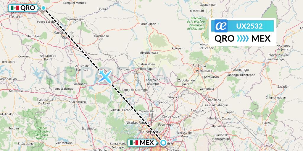 UX2532 Air Europa Flight Map: Queretaro to Mexico City