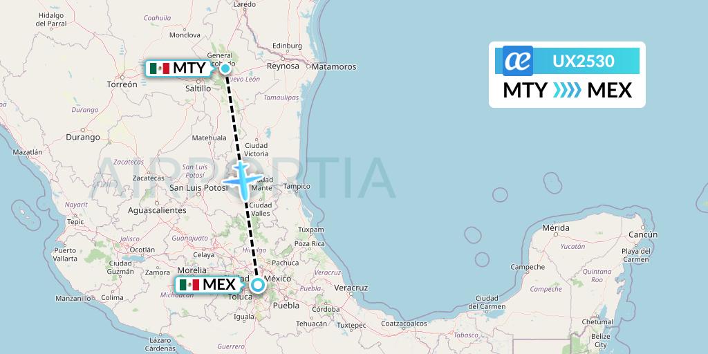 UX2530 Air Europa Flight Map: Monterrey to Mexico City