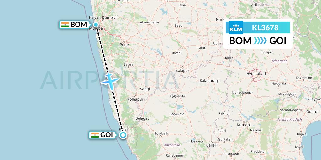 KL3678 KLM Flight Map: Mumbai to Goa