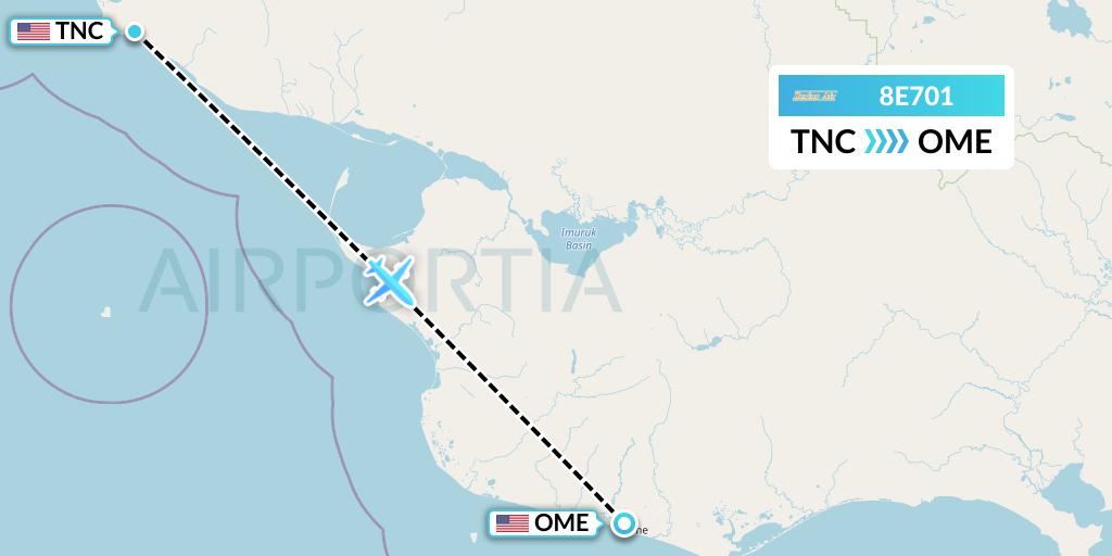 8E701 Bering Air Flight Map: Tin City to Nome