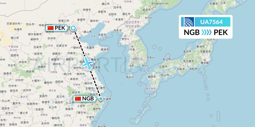 UA7564 United Airlines Flight Map: Ningbo to Beijing
