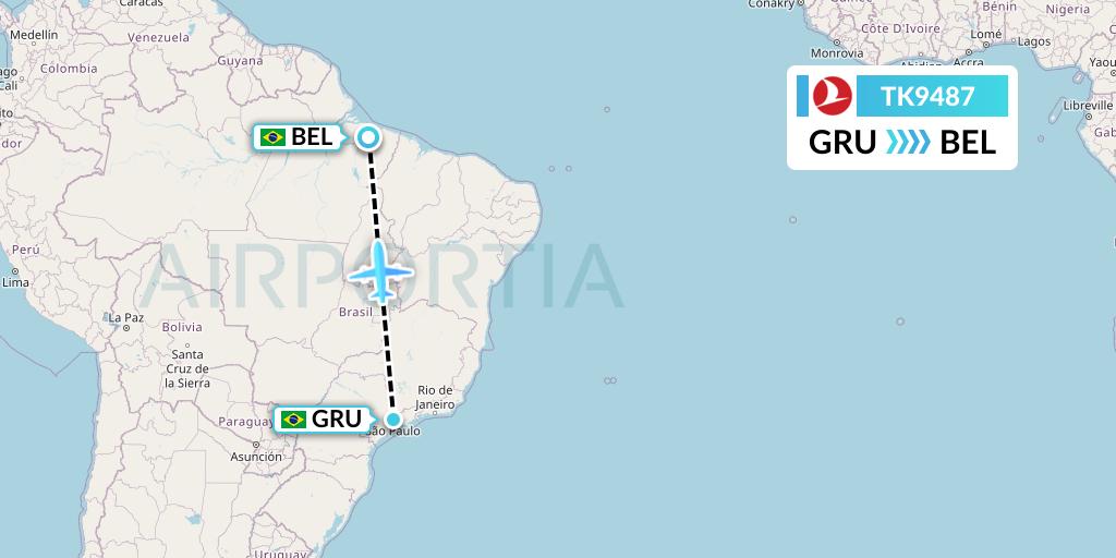TK9487 Turkish Airlines Flight Map: Sao Paulo to Belem