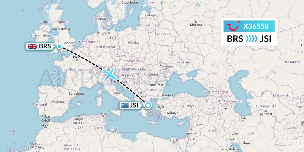 X36558 TUI fly Germany Flight Map: Bristol to Skiathos