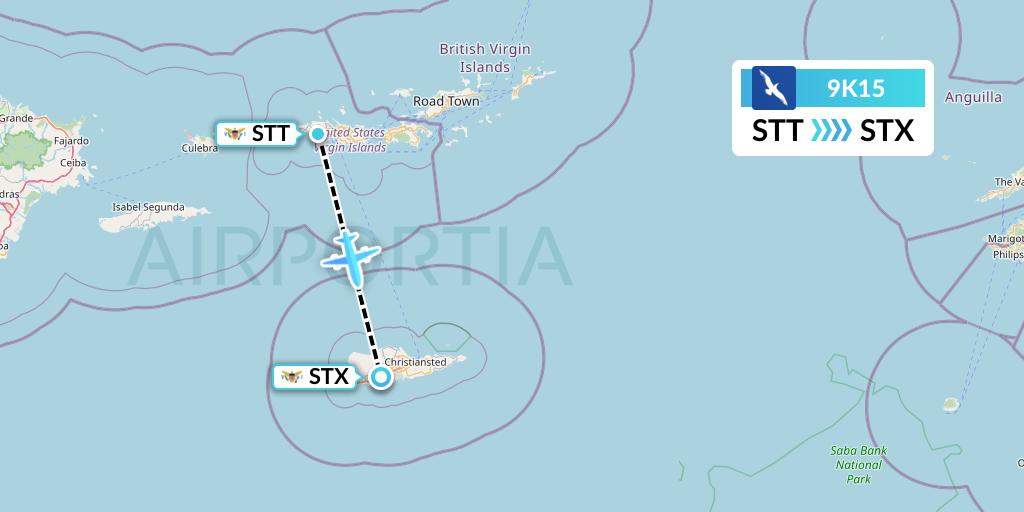 9K15 Cape Air Flight Map: St. Thomas to St. Croix