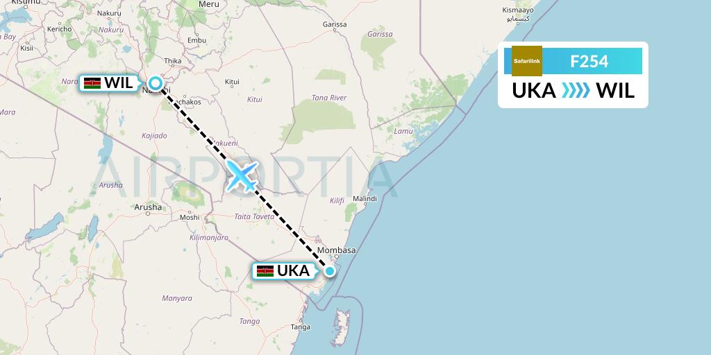 F254 Safarilink Aviation Flight Map: Ukunda to Nairobi